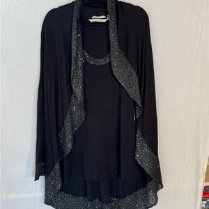 Soft Surroundings Black Sparkle Cardigan and Tank Set